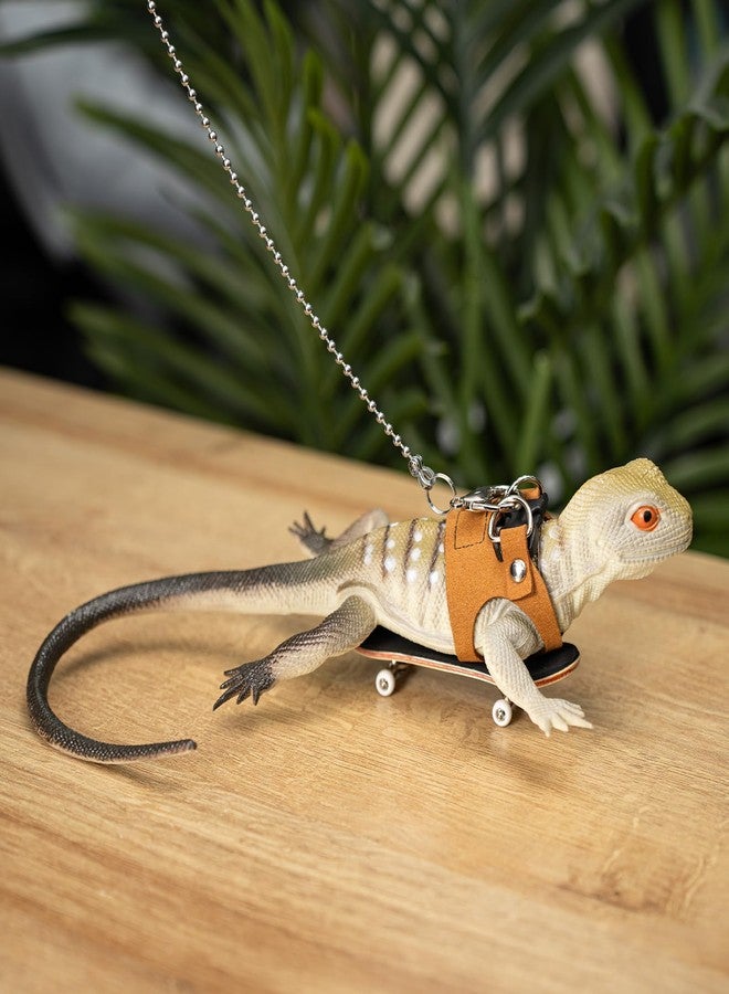 Swirge Bearded Dragon Leash and Harness Set, with Bearded Dragon Skateboard, Adjustable Lizard Leash Soft Leather Harness Climbing Accessories for Reptile Rat Tortoise (Brown) - Image 2
